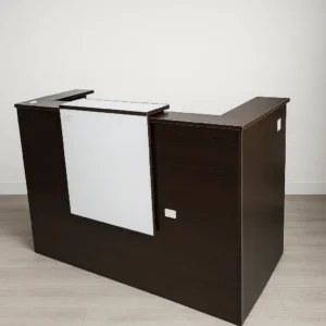 reception counter desk dark wall nut
