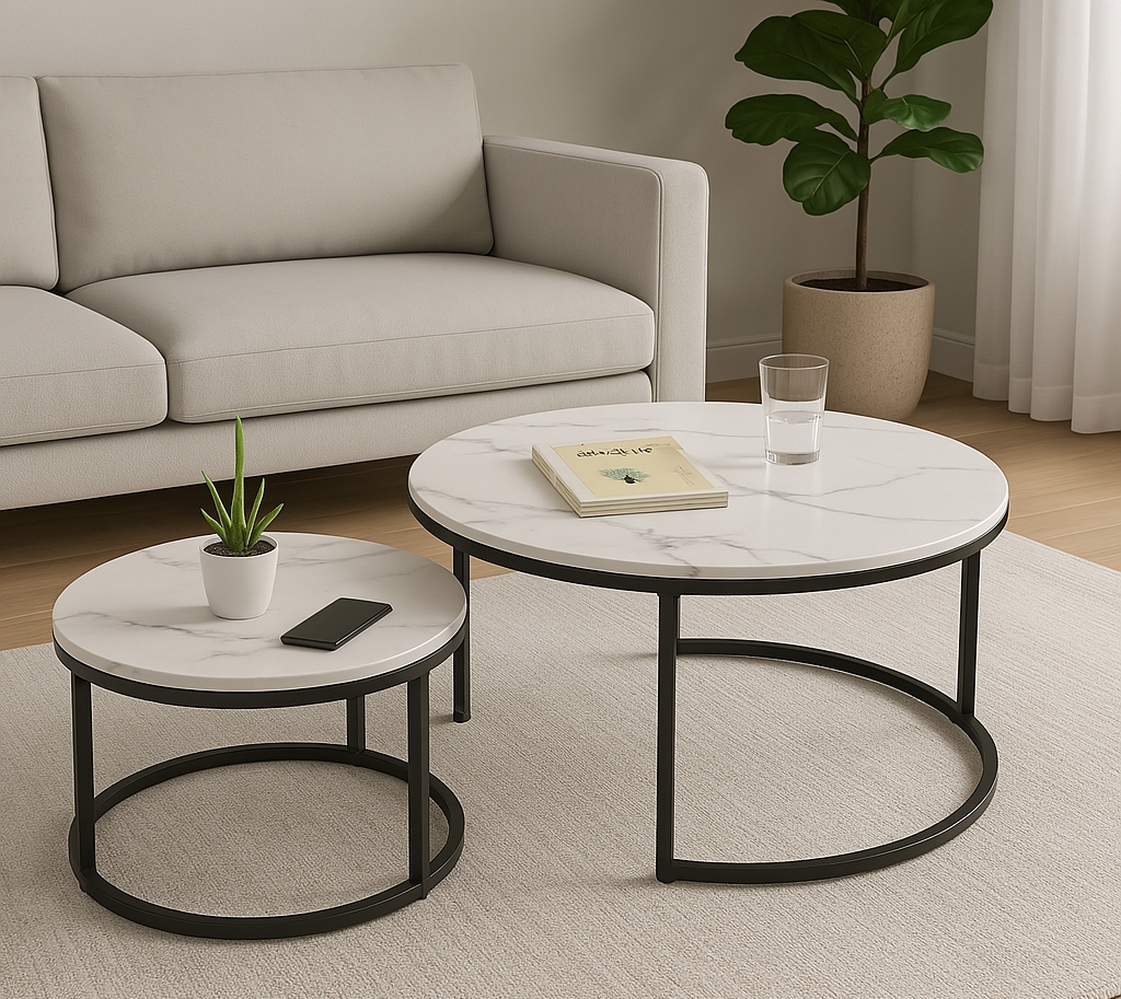 2-Piece Royal Wooden Coffee Table Set 1 marble round coffee table