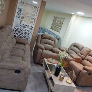 Brown Recliner Sofa Set with Console