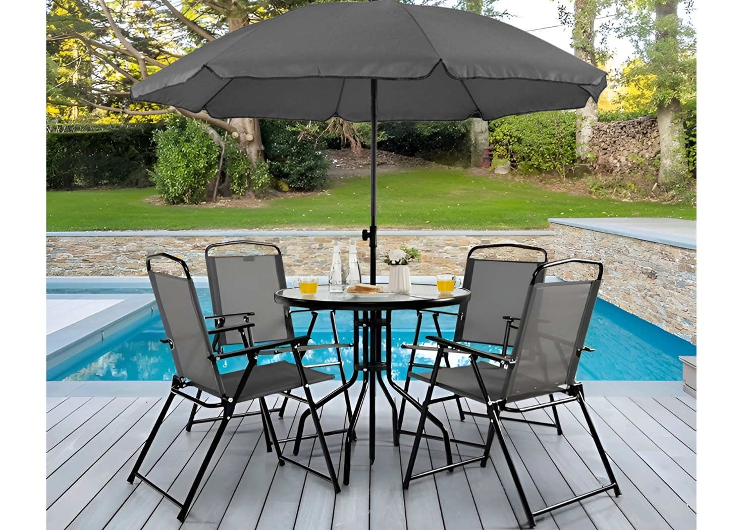outdoor set (table + 4 chairs + umbrella) outdoor set (table + 4 chairs + umbrella)